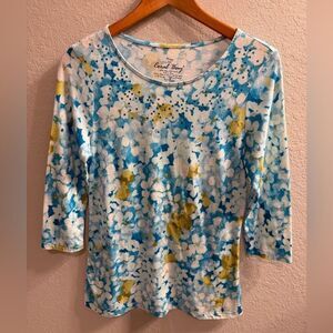 CORAL BAY Teal sequined 3/4 sleeve blouse Size M